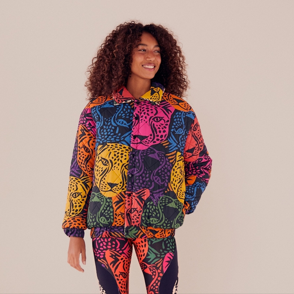 Like new Farm Rio Midnight Leopards Reversible Puffer Jacket